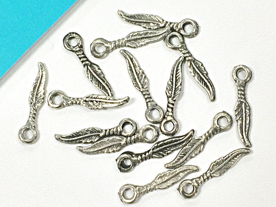 20 Pc Feathers Pewter Small 19mm, .75 Inch Antique Silver BULK Wholesale - PBF017 - BeadPrism