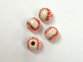 20pc 11mm Ceramic Baseball Sports Beads with Red stitches - Hand Painted DS233 - BeadPrism
