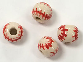 20pc 8mm Ceramic Baseball Sports Beads with Red stitches - Hand Painted DS234 - BeadPrism