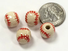 Load image into Gallery viewer, 20pc 13mm Ceramic Baseball Sports Beads with Red stitches - Hand Painted DS232 - BeadPrism