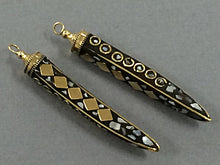 Load image into Gallery viewer, Tibetan Horn Tusk  Pendant, 2.75 Inch  White Mother of Pearl and Brass Inlay - AP140 - BeadPrism