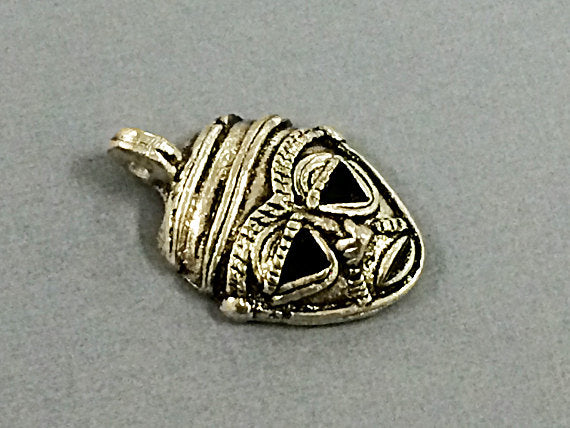 Silver color African Brass Pendant Tribal Mask 1.75 Inch Tribal Pendant African Brass Mask - AP132S - BeadPrism