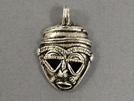 Silver color African Brass Pendant Tribal Mask 1.75 Inch Tribal Pendant African Brass Mask - AP132S - BeadPrism