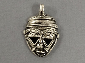 Silver color African Brass Pendant Tribal Mask 1.75 Inch Tribal Pendant African Brass Mask - AP132S - BeadPrism