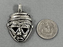 Load image into Gallery viewer, Silver color African Brass Pendant Tribal Mask 1.75 Inch Tribal Pendant African Brass Mask - AP132S - BeadPrism