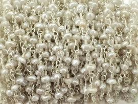 10 Feet Freshwater Pearl 3mm Sterling Silver Wire Wrapped Chain By Foot Wholesale - CHGS-FWPSS - BeadPrism