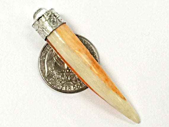 Yoga Saffron Ivory Horn Tusk Tooth Pendant with Silver Cap 2 Inch, Choose Quantity - TP103S - BeadPrism