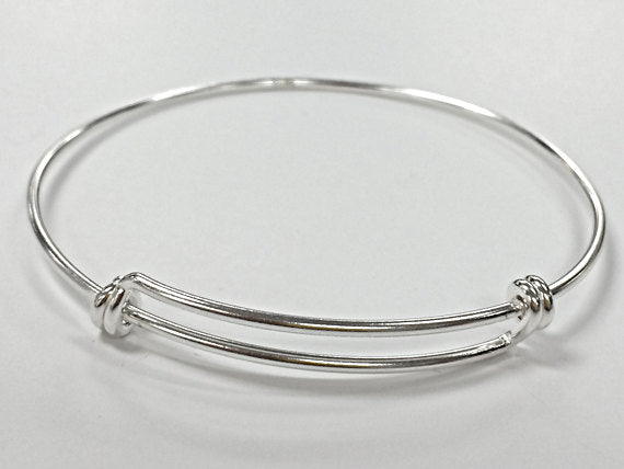 1 Pc Sterling Silver Personalized Bangle Expandable Bracelet 7-8.5 Inch Small Anti Tarnish - BBNGA03 - BeadPrism