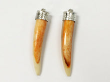 Load image into Gallery viewer, Yoga Saffron Ivory Horn Tusk Tooth Pendant with Silver Cap 2 Inch, Choose Quantity - TP103S - BeadPrism