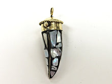 Load image into Gallery viewer, Tibetan 2.5 Inch Brass Tooth Tusk Horn Amulet Pendant -Mother of Pearl inlaid Mosaic  (131011) - BeadPrism