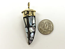 Load image into Gallery viewer, Tibetan 2.5 Inch Brass Tooth Tusk Horn Amulet Pendant -Mother of Pearl inlaid Mosaic  (131011) - BeadPrism