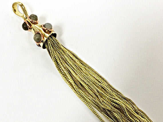 Gold Tassel Pendant with Real Labradorite Gemstones 6 Inch, Choose Quantity - HP107LB - BeadPrism