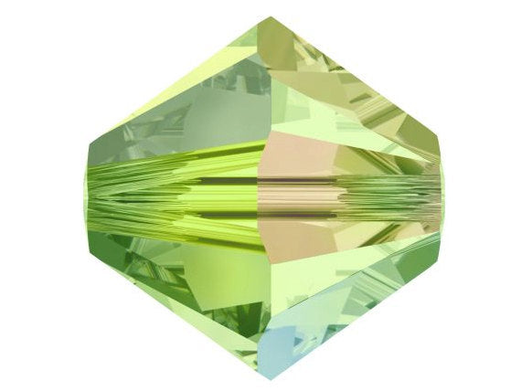 100 pcs 3mm Swarovski  Peridot AB 2X Bicone Beads - Crystal Beads Wholesale - 5328-3PERIab2X - BeadPrism