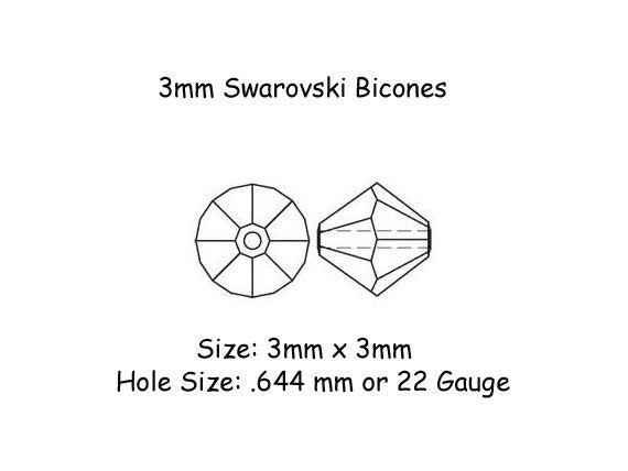 100 pcs 3mm Swarovski Jet Bicone Beads - Crystal Beads Wholesale - 5328-3JET - BeadPrism