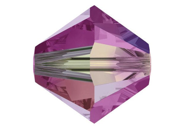 100 pcs 3mm Swarovski  Fuchsia AB 2X Bicone Beads - Crystal Beads Wholesale - 5328-3FUCHab2X - BeadPrism