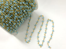 Load image into Gallery viewer, 3 Feet 6mm Pacific Blue Crystal Gold Plated Wire Wrapped Chain by Foot, Rosary Bead Chain - CH241-3 - BeadPrism