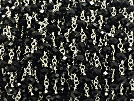 10 Foot 6mm Black Crystal Silver Plated Wire Wrapped Chain by Foot, Rosary Bead Chain - CH182 - BeadPrism
