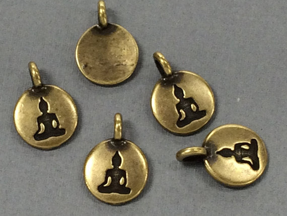 Meditating Buddha Charm 17x12mm Oxidied Brass Finish TierraCast Charms - P2407BO - BeadPrism
