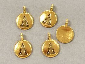 Meditating Buddha Charm 17x12mm Antique Gold Finish TierraCast Charms - P2407GA - BeadPrism