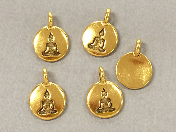 Meditating Buddha Charm 17x12mm Antique Gold Finish TierraCast Charms - P2407GA - BeadPrism