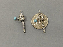 Load image into Gallery viewer, 4 Pc Tibetan Prayer Bead Charms Pendants Antique Silver with 4mm Blue Bead 1.3 Inch -PP171-4 - BeadPrism