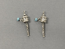 Load image into Gallery viewer, 4 Pc Tibetan Prayer Bead Charms Pendants Antique Silver with 4mm Blue Bead 1.3 Inch -PP171-4 - BeadPrism