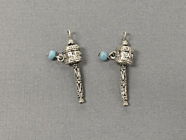 4 Pc Tibetan Prayer Bead Charms Pendants Antique Silver with 4mm Blue Bead 1.3 Inch -PP171-4 - BeadPrism