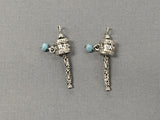 4 Pc Tibetan Prayer Bead Charms Pendants Antique Silver with 4mm Blue Bead 1.3 Inch -PP171-4