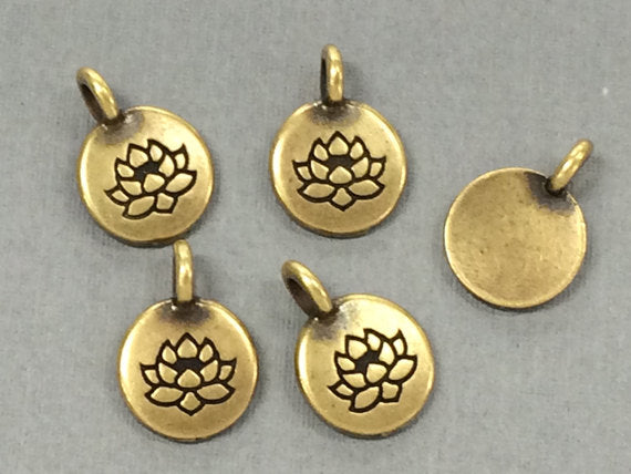 Lotus Flower Charm 17x12mm Oxidized Brass Finish TierraCast Charms - P2403BO - BeadPrism
