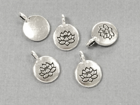 Lotus Flower Charm 17x12mm Antique Silver Finish TierraCast Charms - P2403SA - BeadPrism