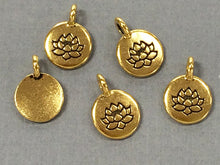 Load image into Gallery viewer, Lotus Flower Charm 17x12mm Antique Gold Finish TierraCast Charms - P2403GA - BeadPrism