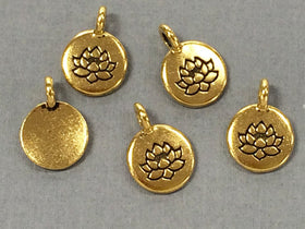 Lotus Flower Charm 17x12mm Antique Gold Finish TierraCast Charms - P2403GA - BeadPrism