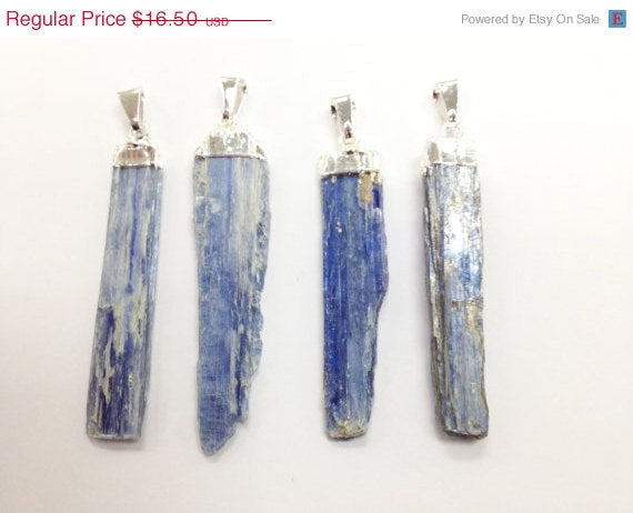3 Pcs Day Blue Kyanite Pendant with Silver Plated Cap - DP5Kyanite 3 - BeadPrism