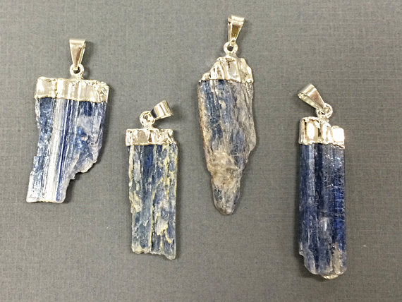 3 Pcs Day Blue Kyanite Pendant with Silver Plated Cap - DP5Kyanite 3 - BeadPrism