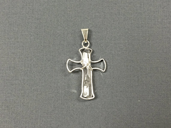 Crystal Quartz Cross with silver bezels - Handmade Cross Religious Charms -1.5 Inch - DP5 -Crystal - BeadPrism