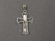 Load image into Gallery viewer, Crystal Quartz Cross with silver bezels - Handmade Cross Religious Charms -1.5 Inch - DP5 -Crystal - BeadPrism