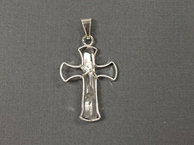 Crystal Quartz Cross with silver bezels - Handmade Cross Religious Charms -1.5 Inch - DP5 -Crystal - BeadPrism