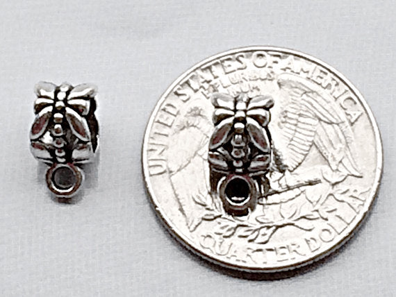 20 pc Floral Pewter Bail Pattern 6 mm Antique Silver, 5mm Hole, large hole bail Silver BULK - PBF184 - BeadPrism