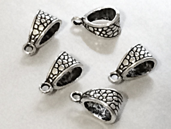 25 pc Pewter Bail 11x7.5 mm Antique Silver, large hole bails, leather bails, silver bails - PBF091 - BeadPrism