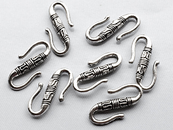10 pc S Hook Clasps 22.5mm, silver s hook clasps,  Antique Silver BULK Wholesale - PBF096 - BeadPrism