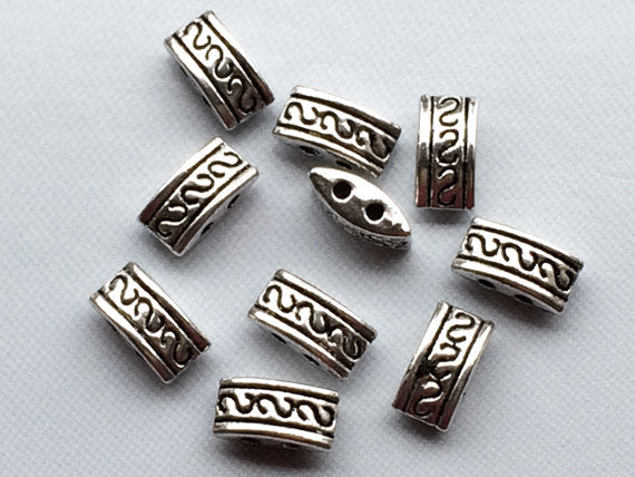 24 pc 2 Hole Spacer Bead 10mm Pewter Antique Silver BULK Wholesale - PBF098 - BeadPrism