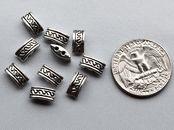 24 pc 2 Hole Spacer Bead 10mm Pewter Antique Silver BULK Wholesale - PBF098 - BeadPrism