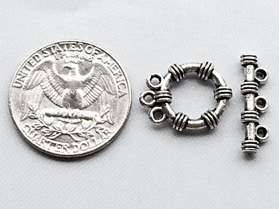 10 Sets 3 Strand Toggle Clasps, Antique Silver Pewter, Toggle clasps, BULK Wholesale - PBF100 - BeadPrism
