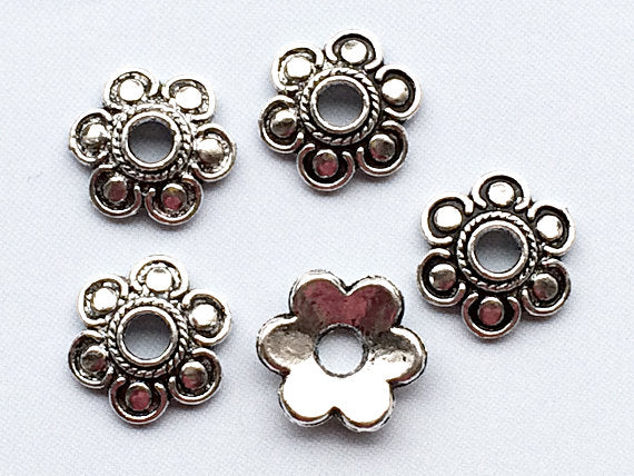 25 pc Bead Cap Pewter 14mm Antique Silver Large Hole for Beadable products Wholesale - PBF081 - BeadPrism