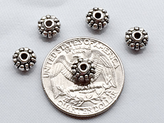 40 pc Spacer Bead Pewter 7mm Antique Silver BULK Wholesale - PBF083 - BeadPrism