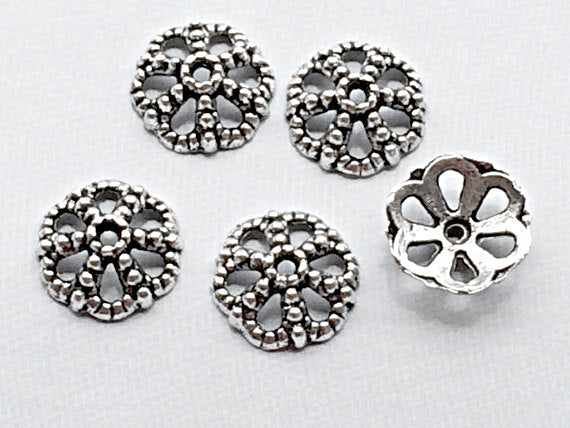 50 pc Bead Cap Pewter 12 mm Antique Silver BULK Wholesale - PBF211 - BeadPrism