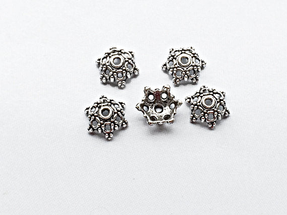 30 pc Bead Cap Antique silver, 13mmPewter, Large silver Bead cap, Bali bead cap, 2mm Hole  - PBF201 - BeadPrism