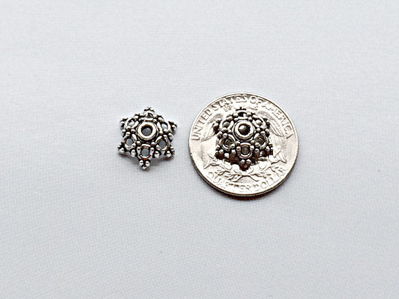 30 pc Bead Cap Antique silver, 13mmPewter, Large silver Bead cap, Bali bead cap, 2mm Hole  - PBF201 - BeadPrism