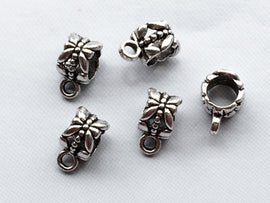 20 pc Floral Pewter Bail Pattern 6 mm Antique Silver, 5mm Hole, large hole bail Silver BULK - PBF184 - BeadPrism