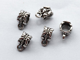 20 pc Floral Pewter Bail Pattern 6 mm Antique Silver, 5mm Hole, large hole bail Silver BULK - PBF184 - BeadPrism